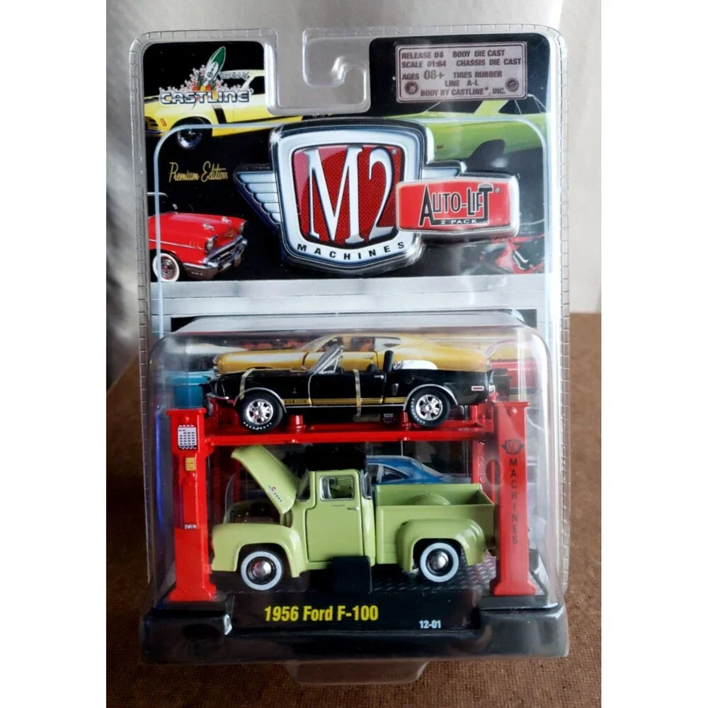 M2 Machines Auto-Lift 2 Pack 1956 Green Ford F-100 & 1968 Black Shelby GT500 MOC